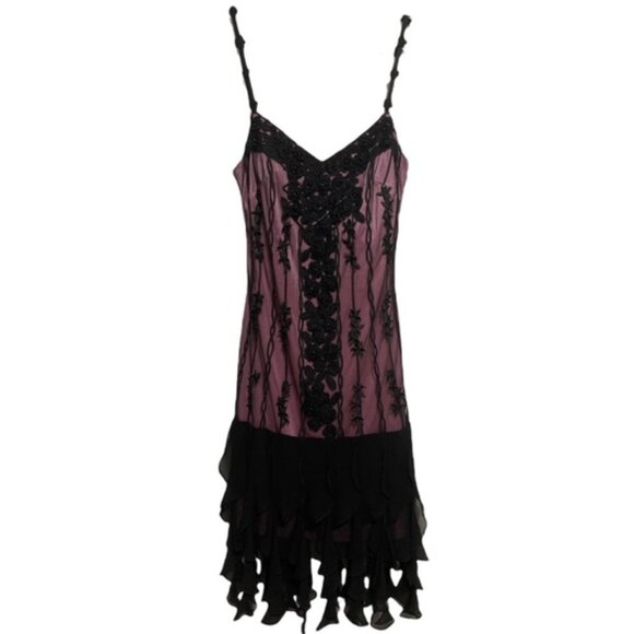 Sue Wong 1920s Mauve Pink & Black 100% Silk Gatsby Embellish Flapper Dress - XS - Picture 14 of 14